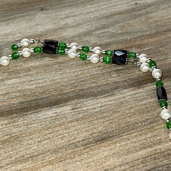 Hematite Magnetic Necklace Beaded Silver Tone And Green ClassicCore HealthCore - Picture 4 of 7